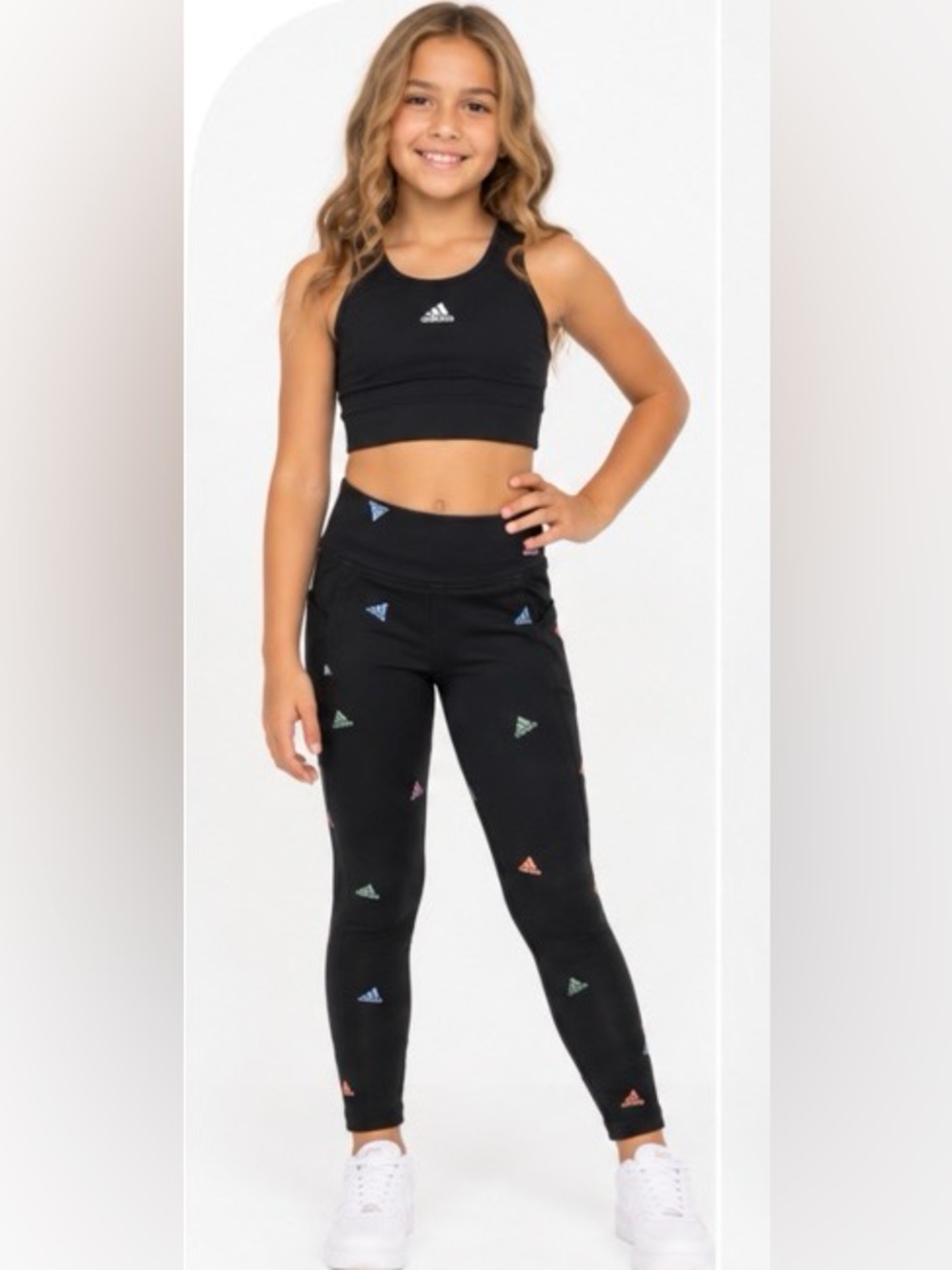Adidas Girls Black Multi-Logo Slim Fit Leggings Size L (14) NWT
